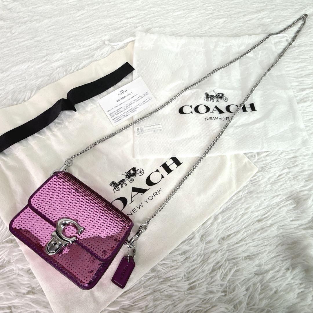 COACH Studio 12 Sequin Micro Bag Dark Magenta Leather Used in Japan Authentic