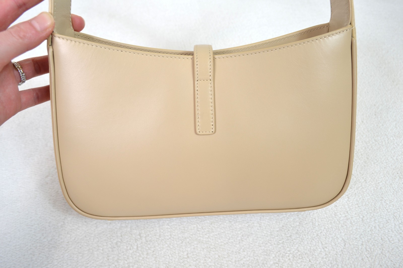 Saint Laurent YSL Le 5 a 7 Beige Smooth Leather Shoulder Bag Purse Handbag