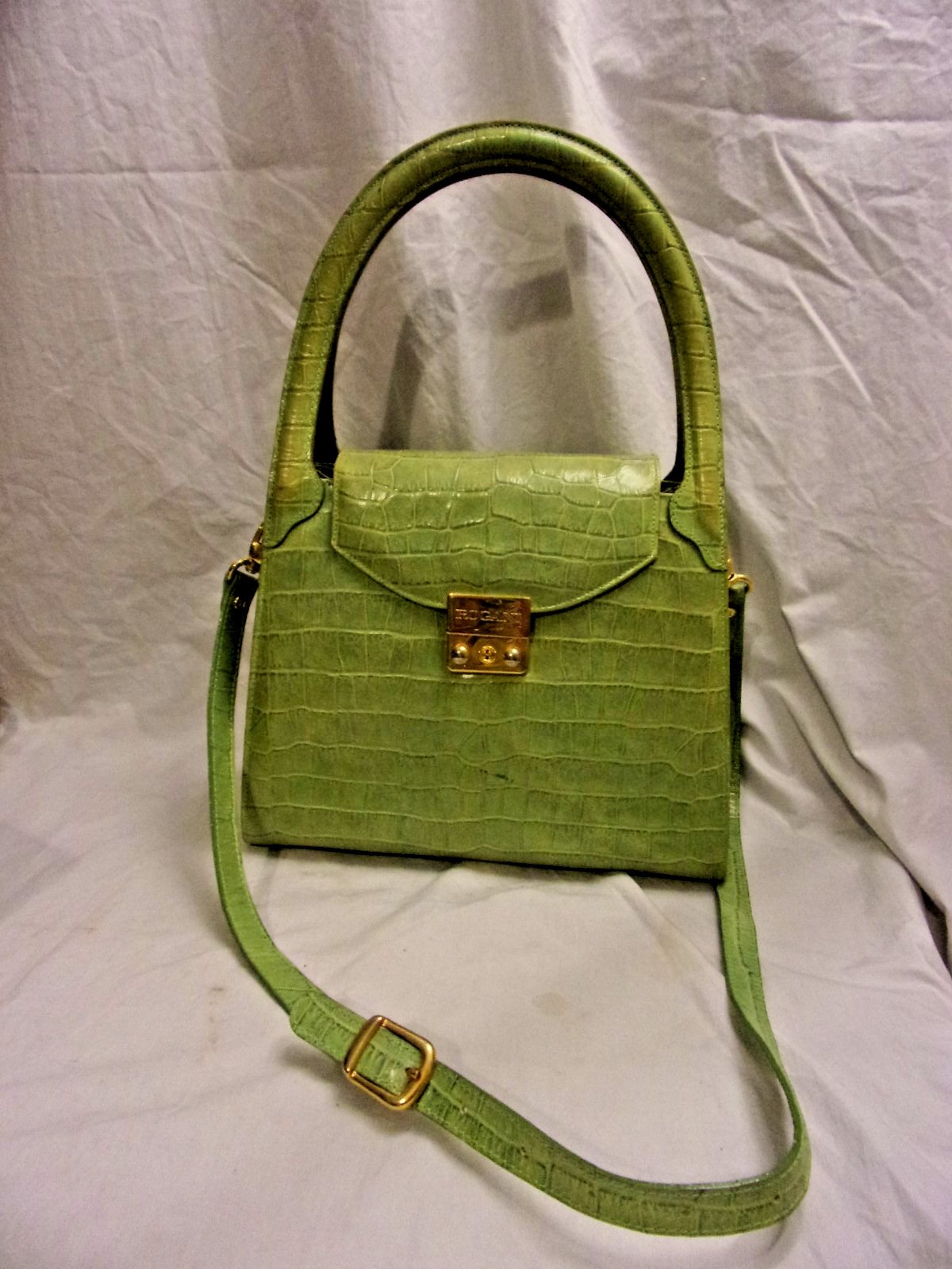 Francesco Rogani Italy Pale Green Alligator Embossed Leather Cross Body Bag