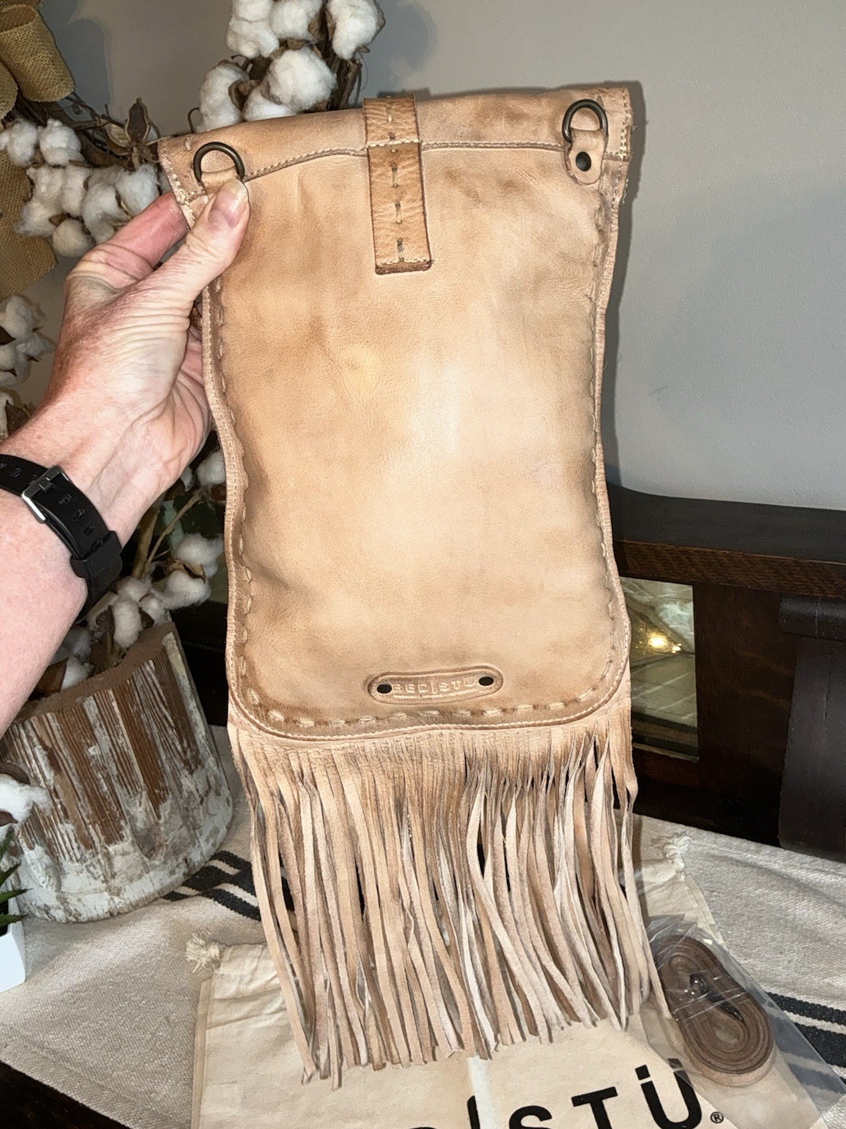 NWT Bed Stu Leather SANDY LANE II Oats Dip Dyed Fringe Crossbody Bag MSRP $165