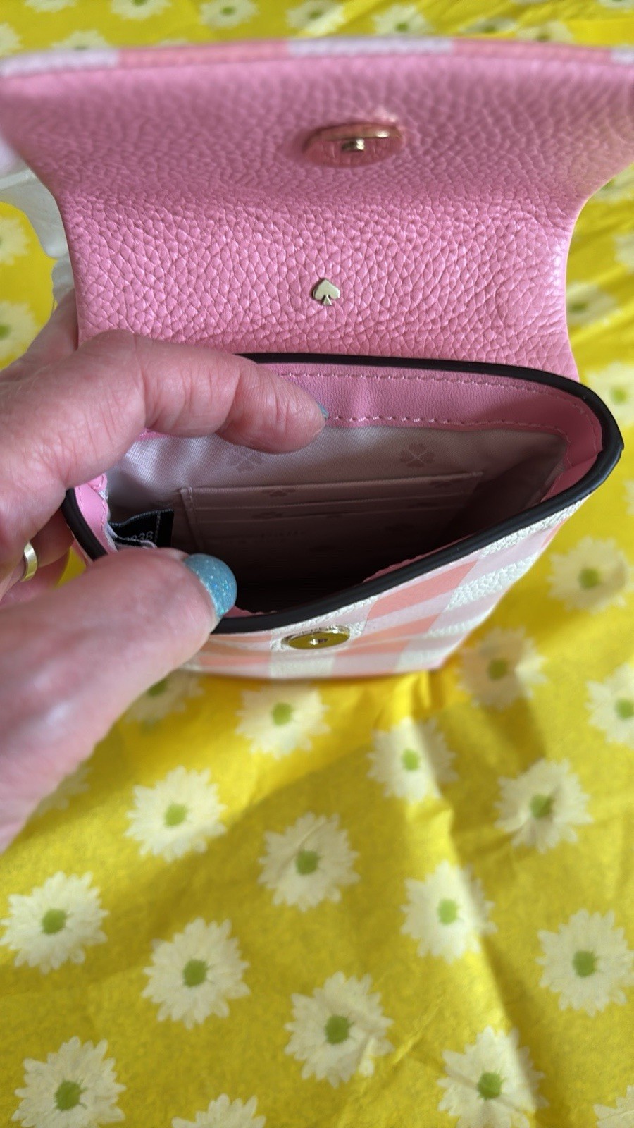 NWT Kate Spade Pink And White Gingham Crossbody