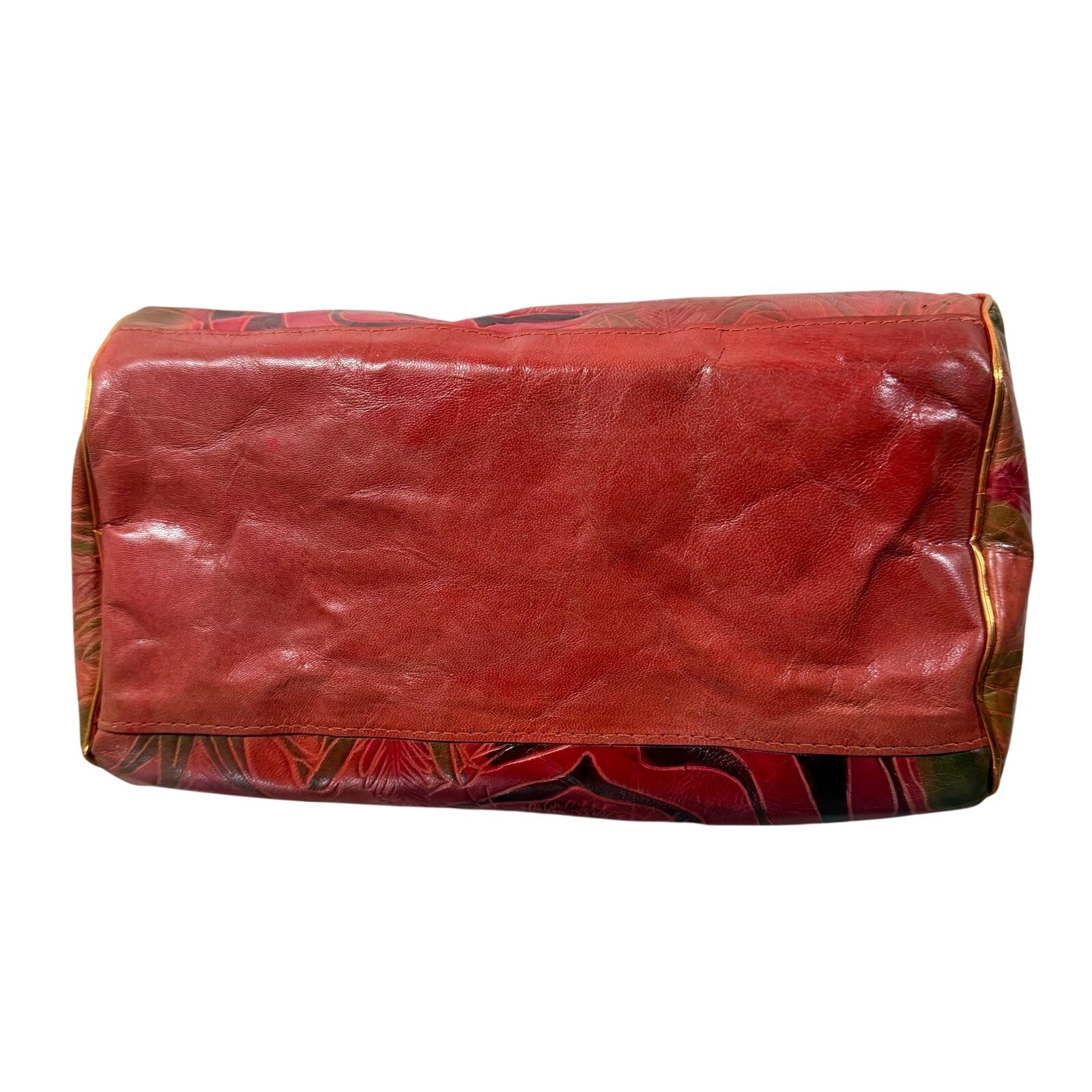 Genuine Leather Tiger Satchel Handbag Red Hand Tooled Artisan Made in India