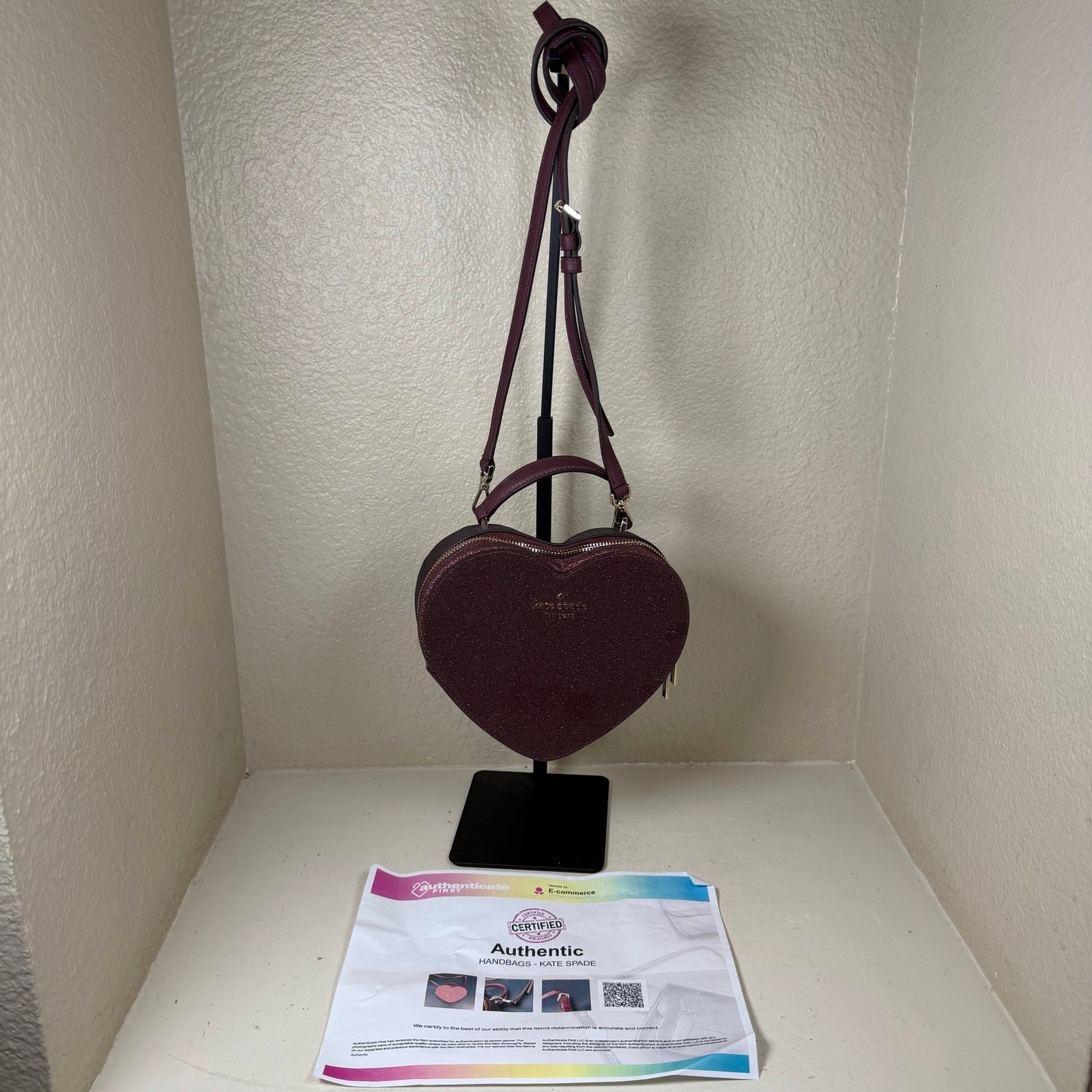 Kate Spade Love Shack Heart Crossbody bag Deep Nova glitter color with COA
