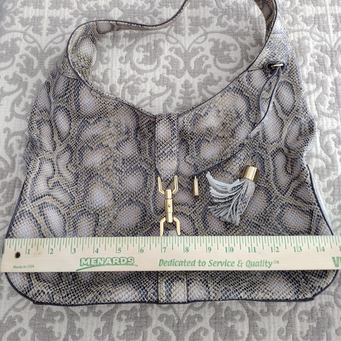 GILI Leather Reptile Snake Print Neutral Tone Large Shoulder Bag Statement Purse