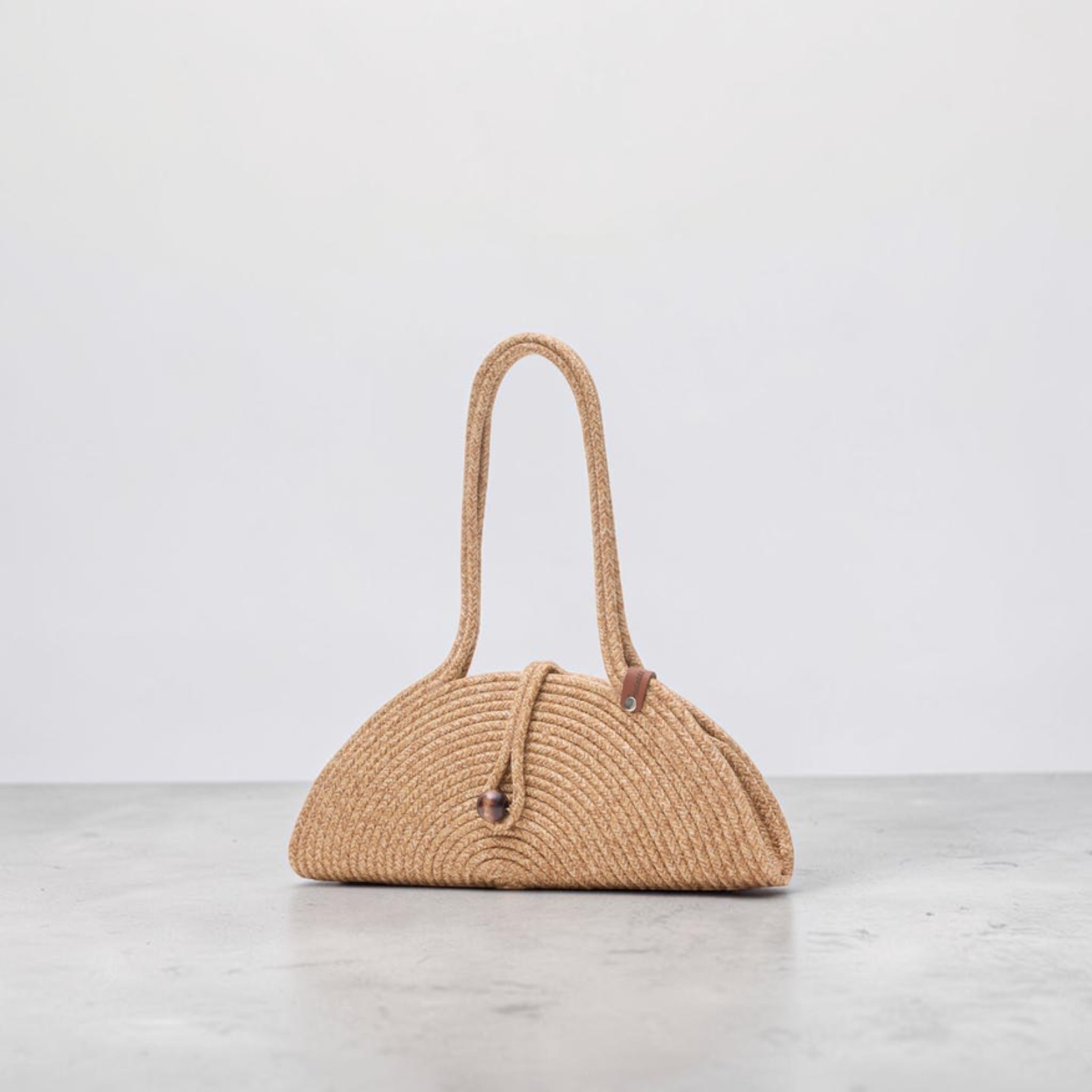 Paper Handmade Straw Shoulder Bag for Women Woven Button Tote Handbag