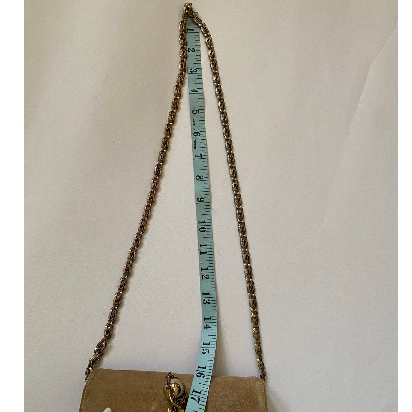Vintage Susan Gail Suede Mini Shoulder Bag Camel Chain Strap 70s Crossbody Purse