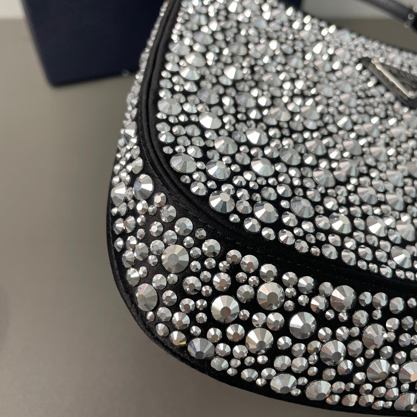 Prada Pre-Owned Authentic Underarm Bag Black Crystal Free Tracked Shipping
