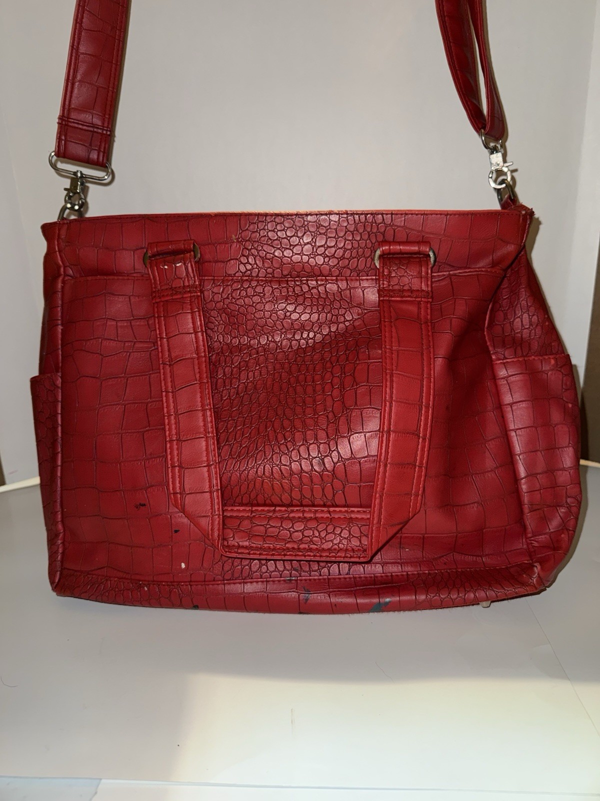 Hand Bags of Holding Red Croc Embossed Large Crossbody Bag w/ Charm