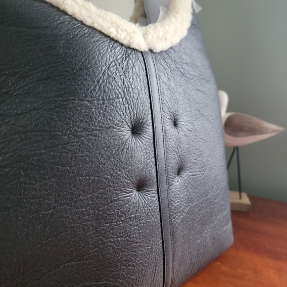 Coach Brooklyn 39 Shearling Hobo Black Grain Leather Tote Bag NWT