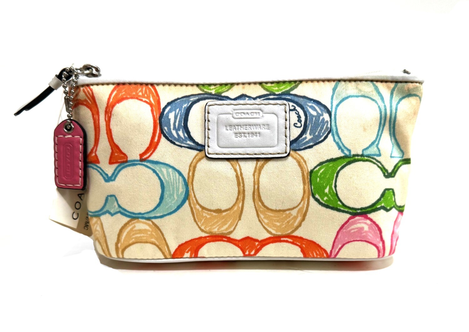 NWT COACH HAMPTONS SCRIBBLE MULTICOLOR SIGNATURE C ZIP TOP COSMETIC POUCH BAG