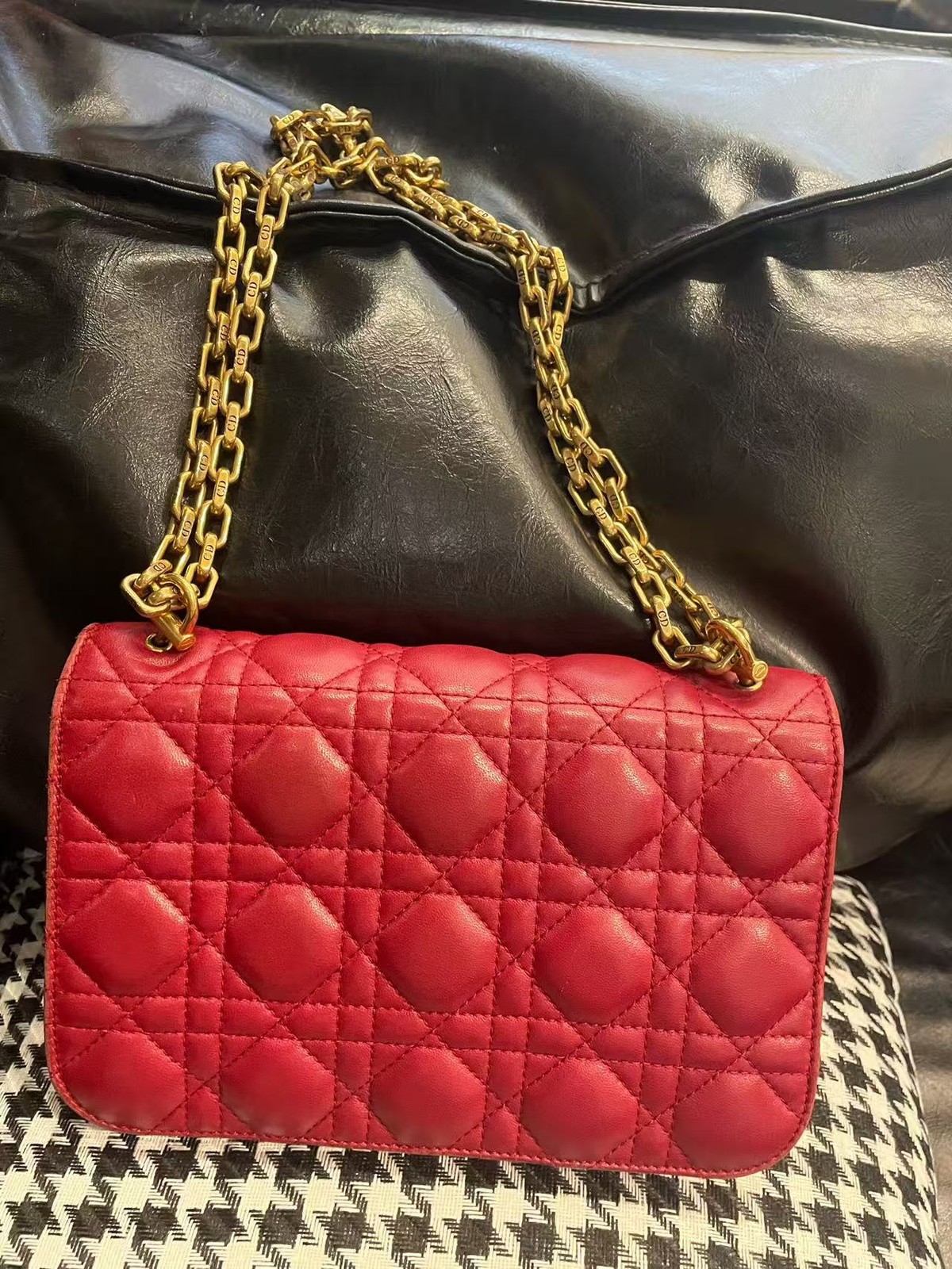 Dior Red Matte Cannage Quilted Gold Chain Flap Shoulder Bag