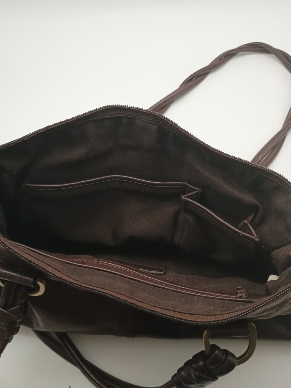 Dk Brown Leather Worthington Shoulder Bag Purse Zipper Closure 13″L X6″HX3.25″W