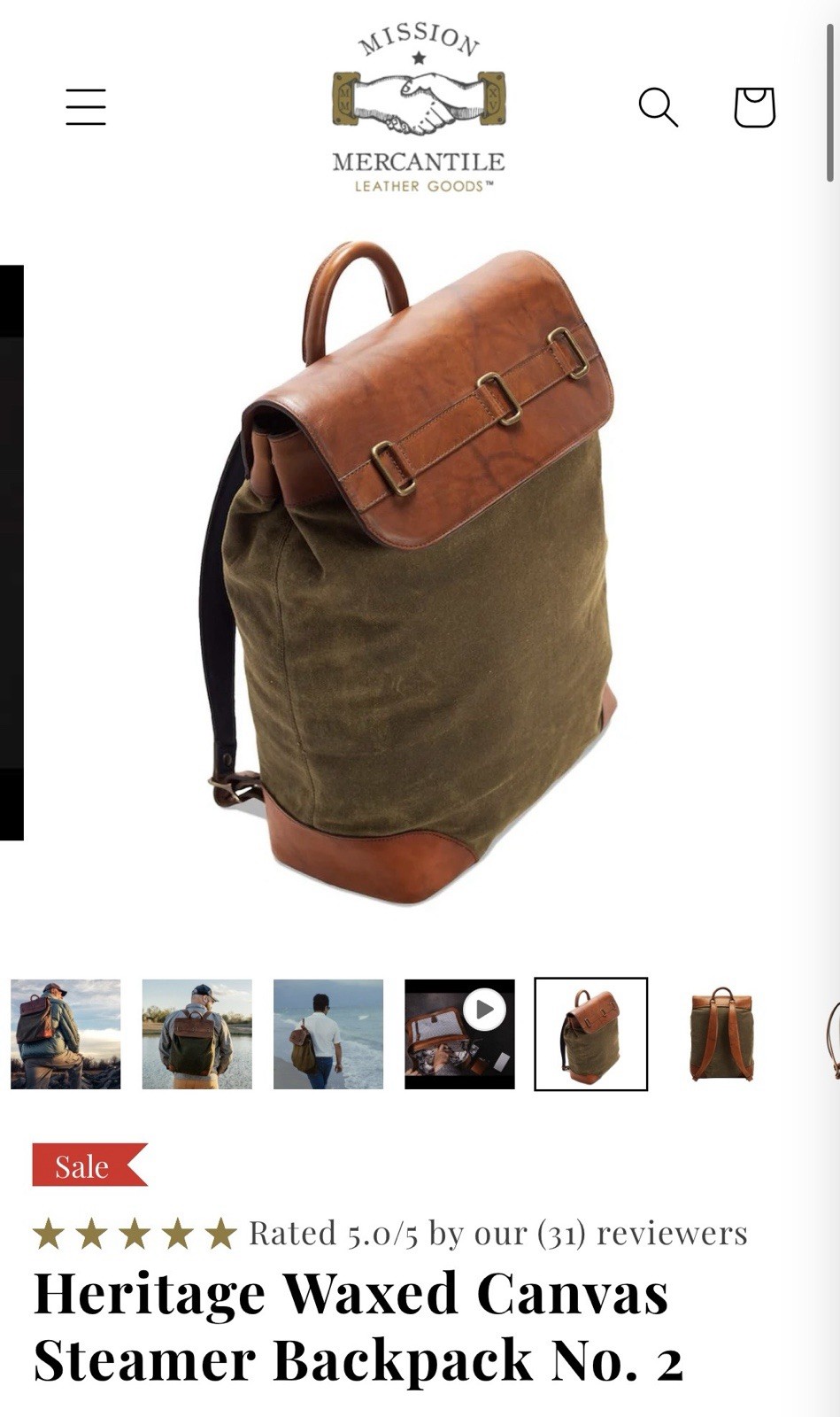 Mission Mercantile Heritage Waxed Canvas and Leather STEAMER BACK PACK Green