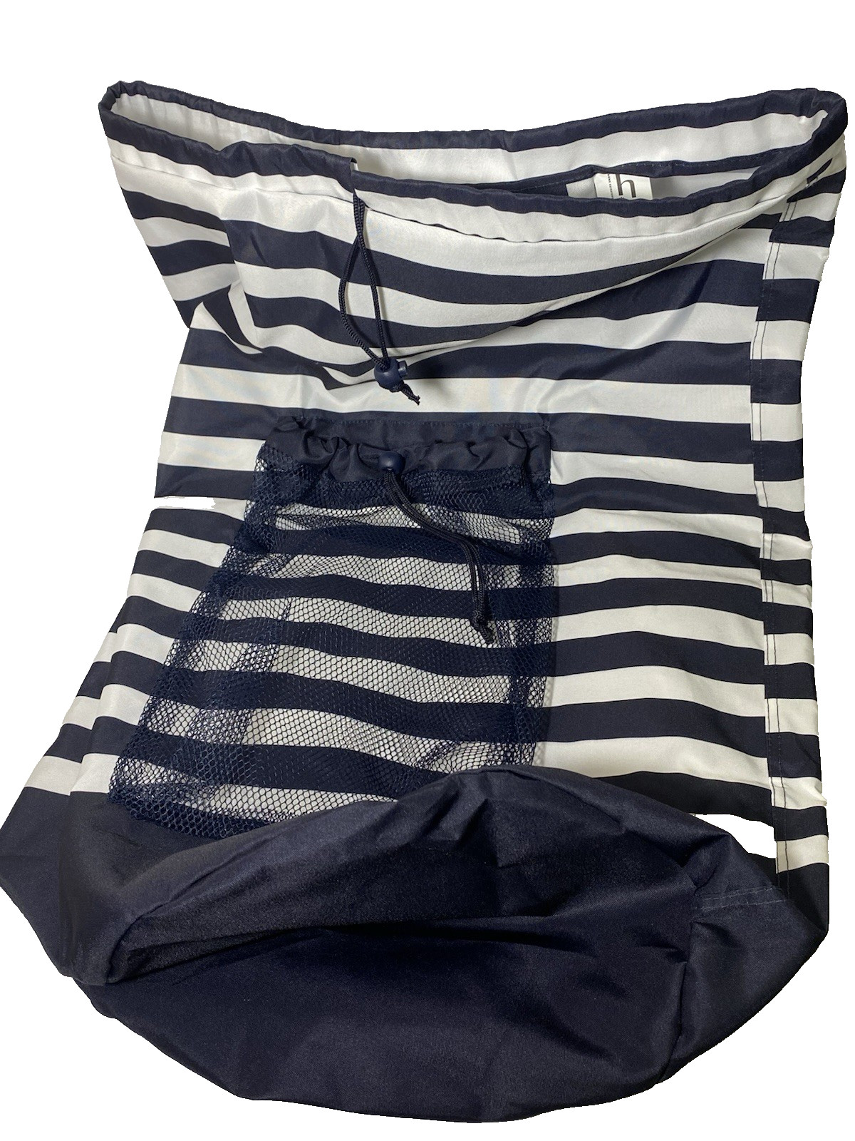 Home Expressions JCPenney Navy Blue White Striped Drawstring Laundry Travel Bag