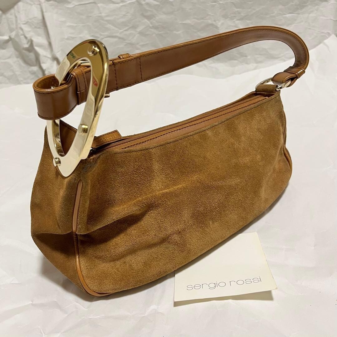 Sergio Rossi Brown Suede Shoulder Bag Vintage Italy Gold Hardware Party 69