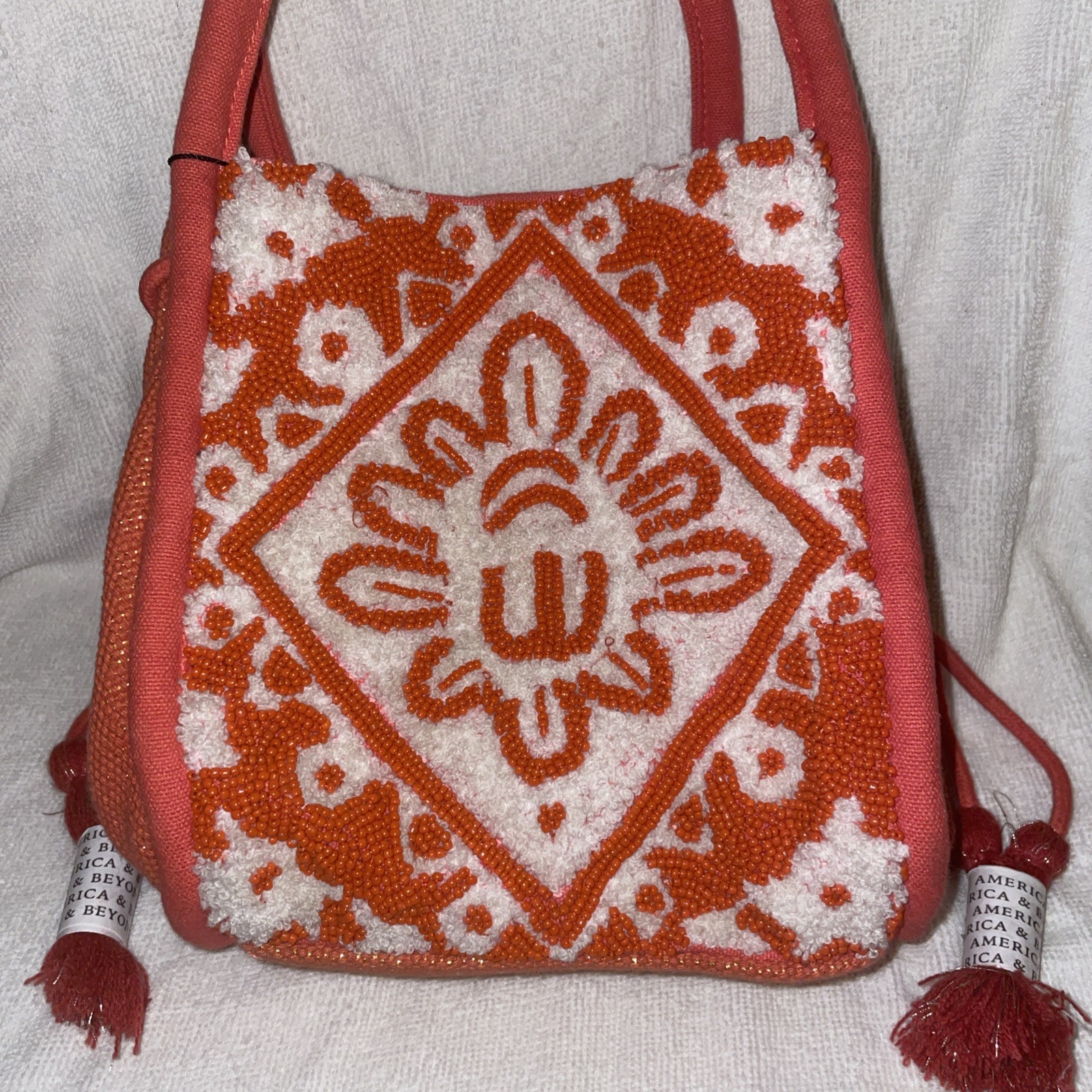 America & Beyond Beige gold Embroidered Sequin Beaded Flap Crossbody Bag