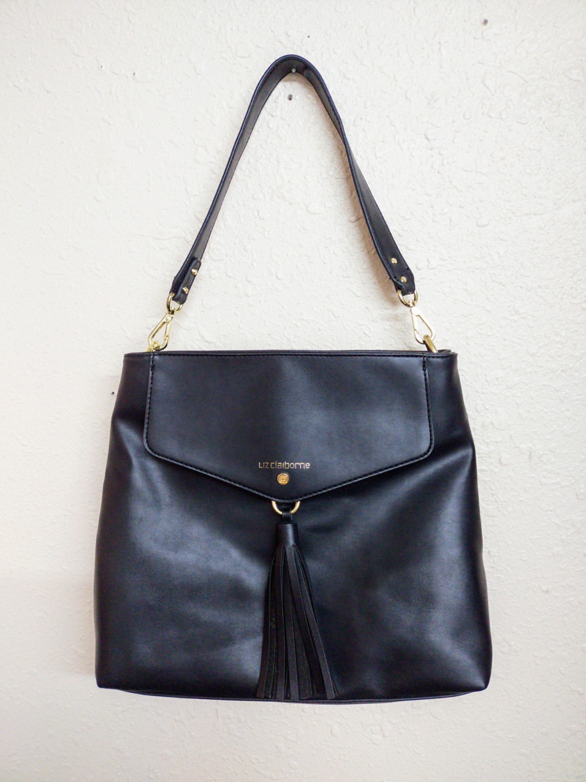 Vintage Liz Claiborne Blue Handbag Tassel Gold Accents Strap 9.5 Inch