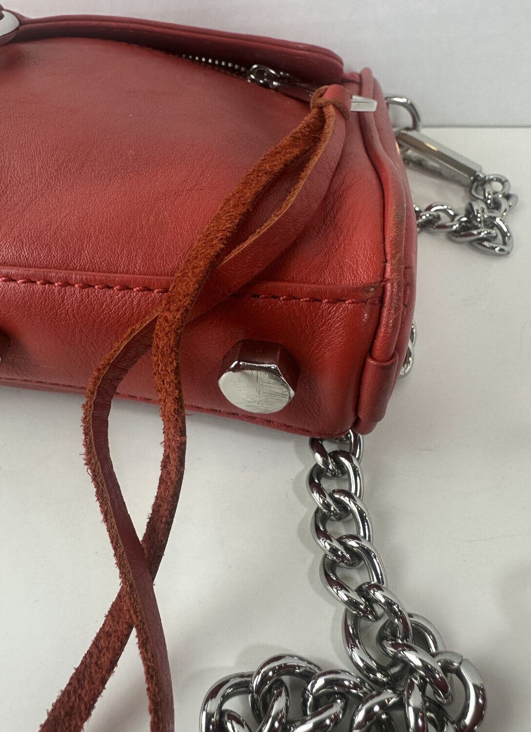 Rebecca Minkoff Mini Mac Crossbody Bag Red Leather Purse Chain Strap Studded