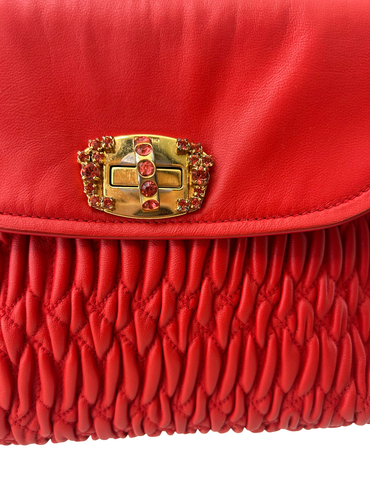 Miu Miu Matelasse Shoulder Bag Leather 2-Way Red Gold Hardware