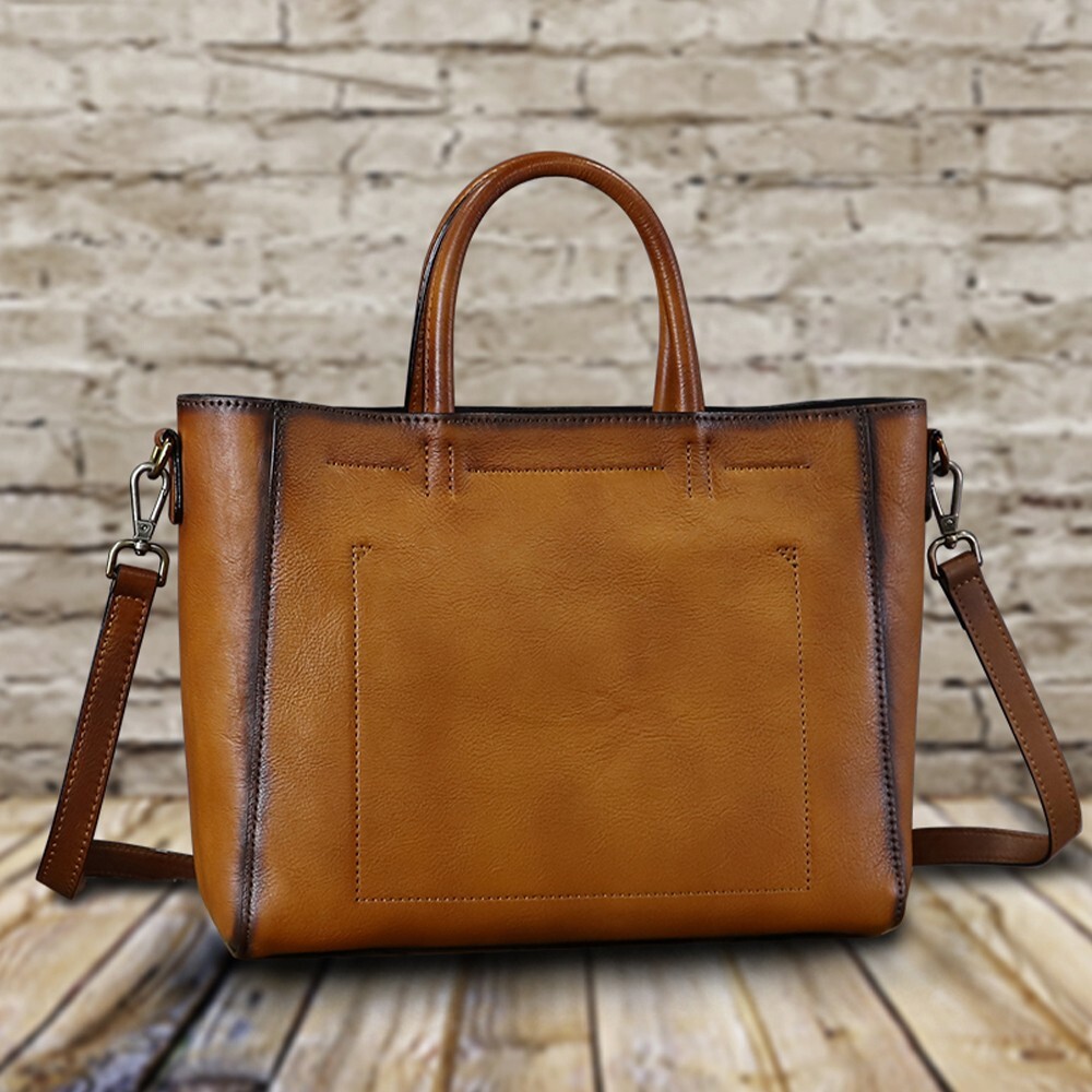 Genuine Leather Top Handle Handbag for Women Retro Satchel Crossbody Handbag Bag