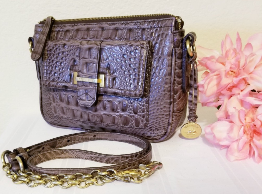 BRAHMIN MOLLY mauve MELBOURNE Genuine LEATHER CROSSBODY BAG HANDBAG Chain strap