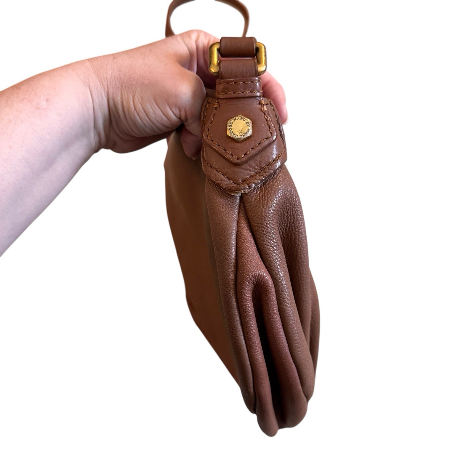 Marc by Marc Jacobs Classic Q Natasha Large Brown Pebbled Leather Crossbody Bag