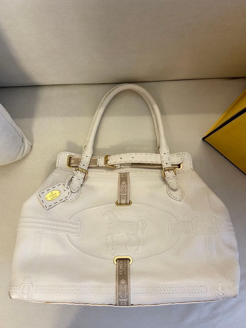FENDI Selleria White Leather Tote Bag