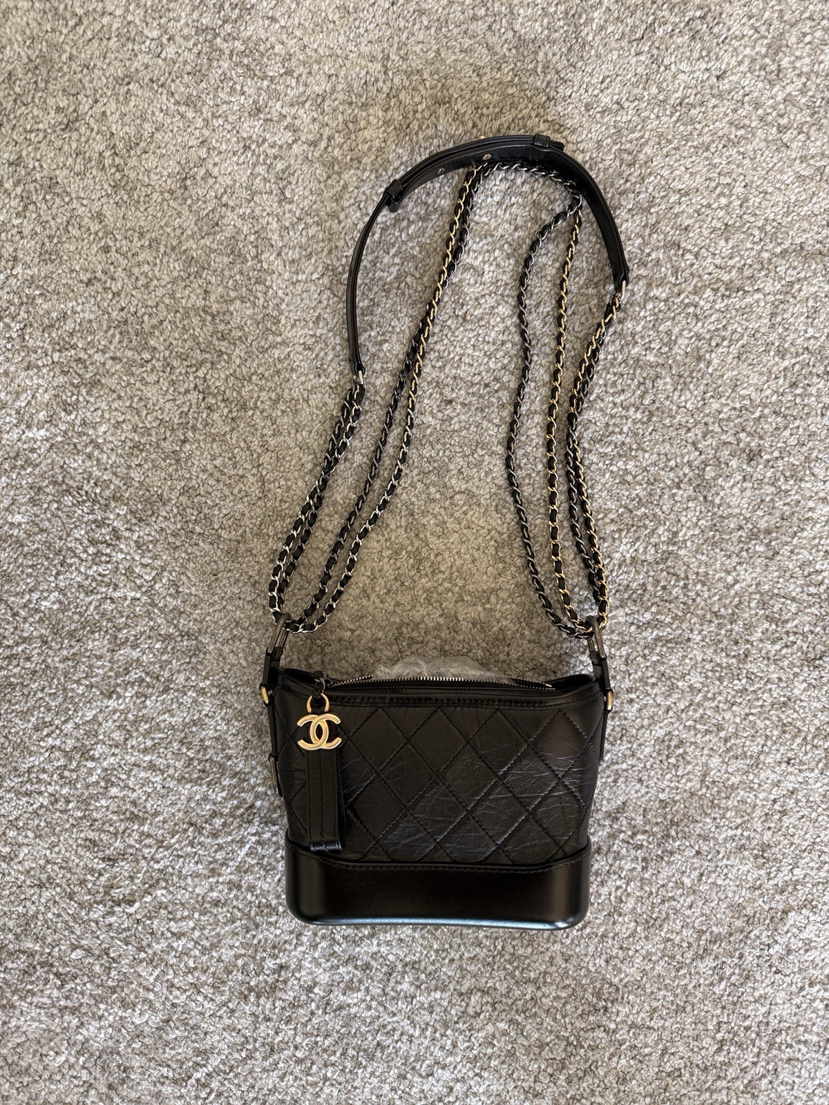 CHANEL Gabrielle Hobo Bag Size Small with Hologram Serial Sticker Black