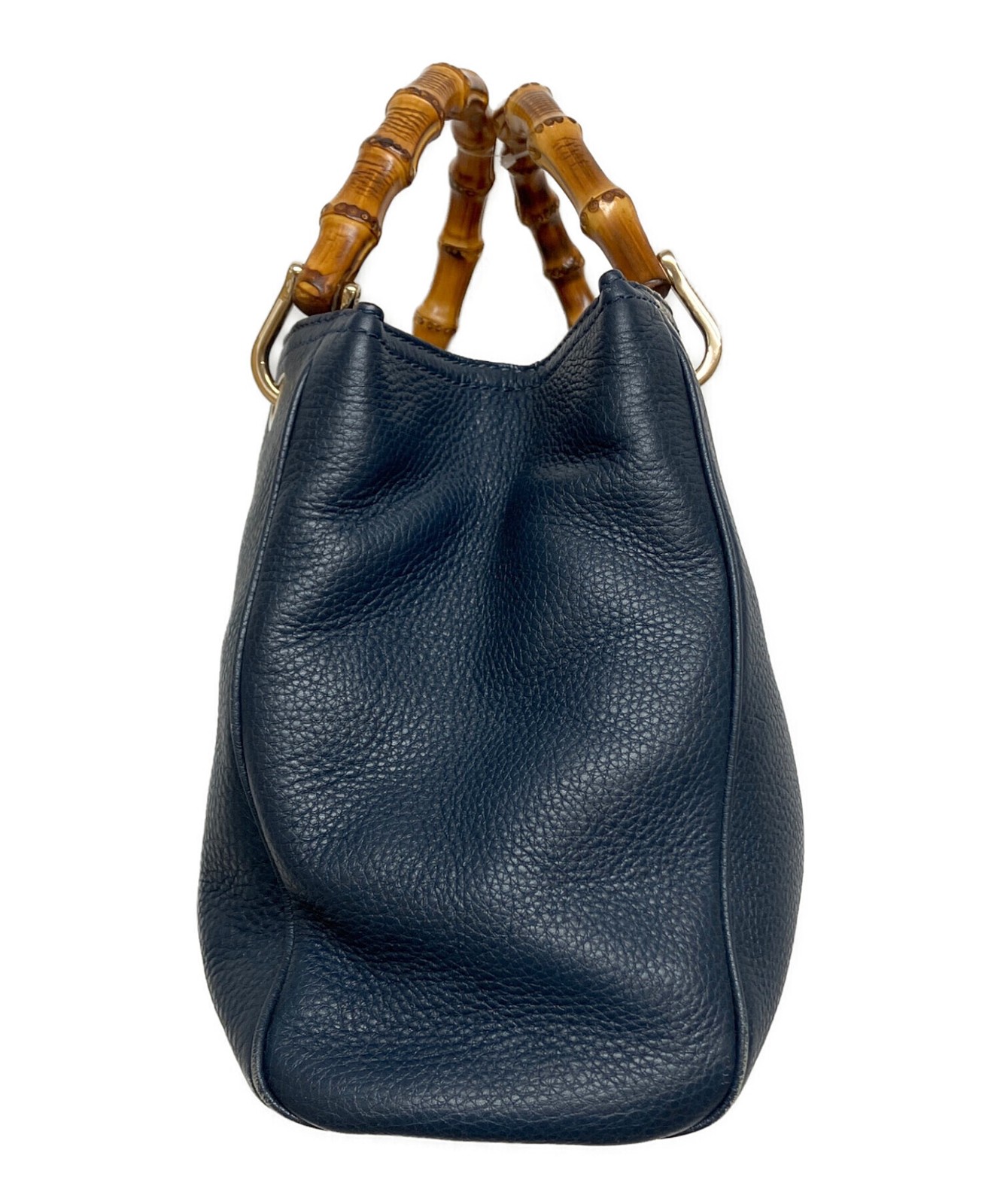 Gucci Bamboo Shopper Small Navy Leather Top Handle Tote Bag Auth