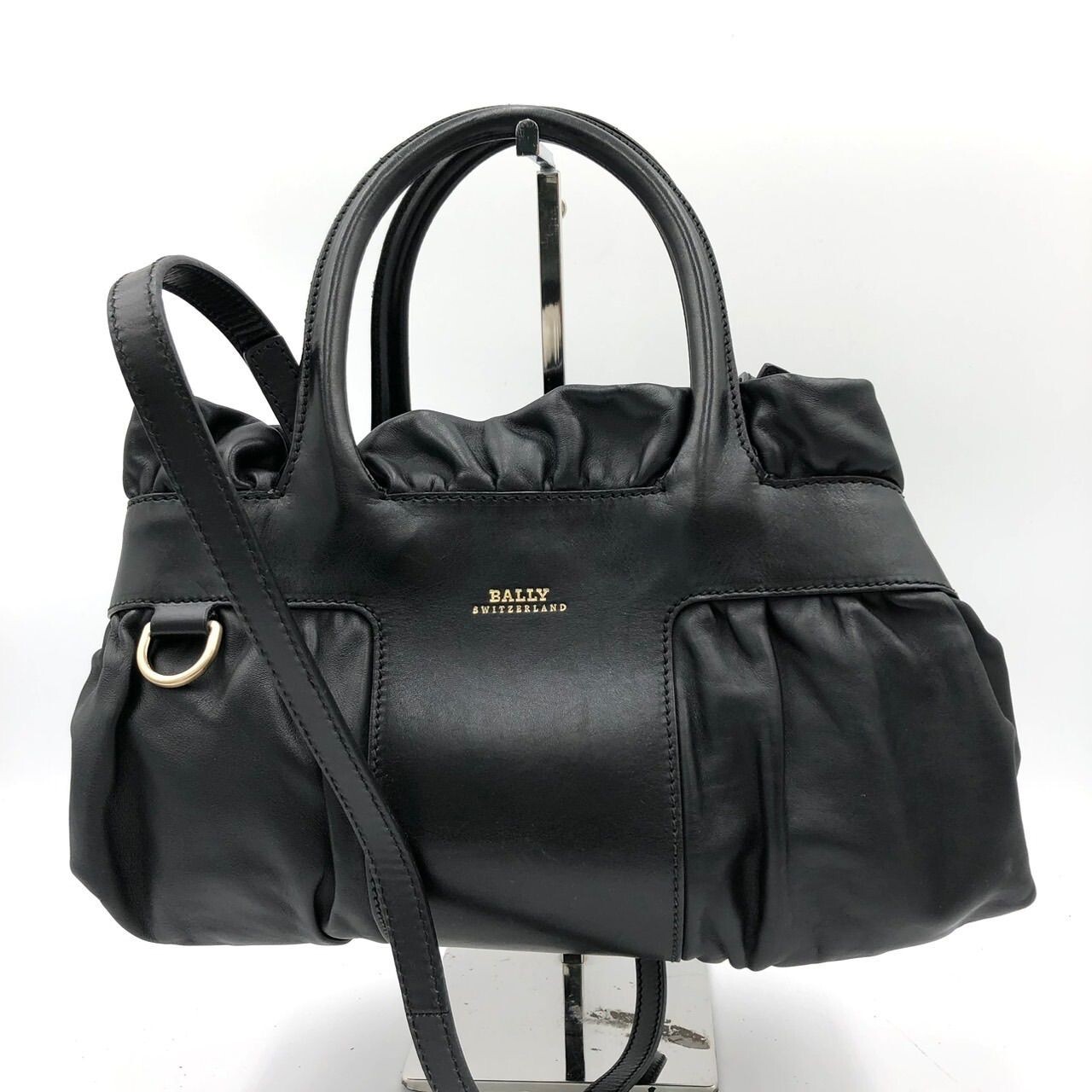 BALLY Handbag Shoulder bag Leather Black From Japan Y2K