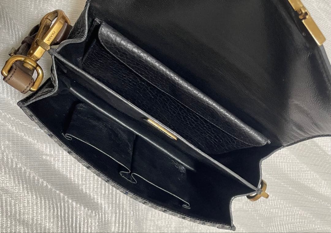 Prada Tweed Leather Handbag Black Houndstooth 9.45 X 5.91 X 2.36