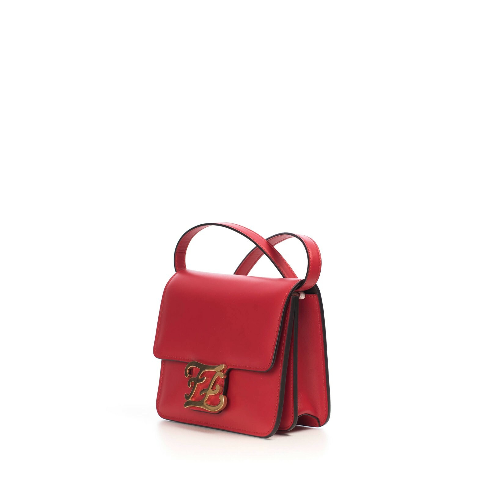 FENDI 1980$ Karligraphy Small Red Leather Cross- Body Bag With FF Buckle Closure