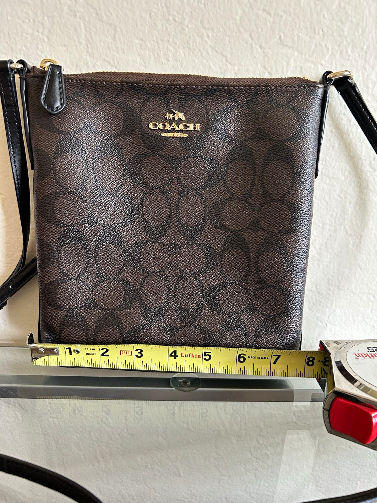 Coach Rowan File Brown Signature Logo Small Zip Crossbody Bag
