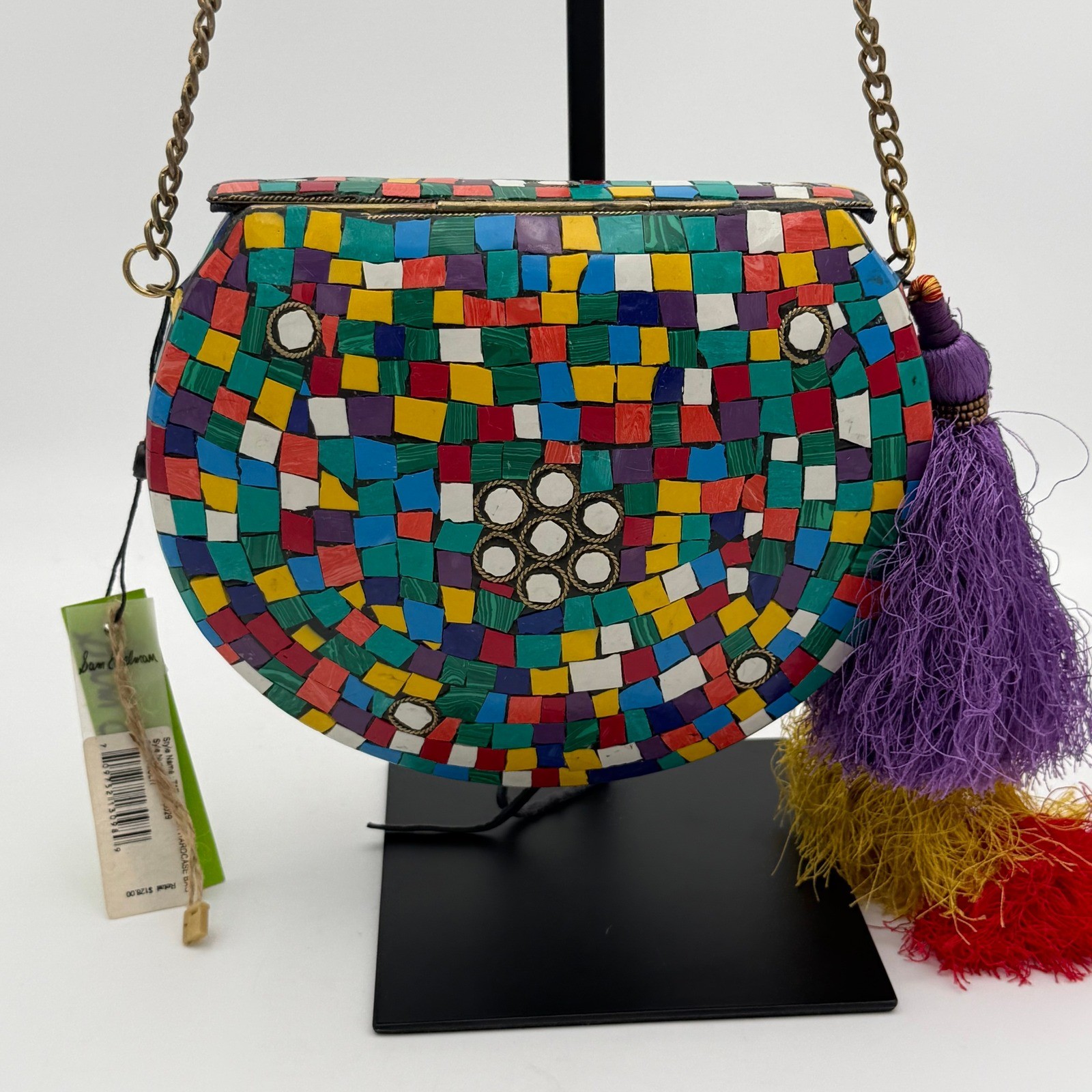 Sam Edelman Tatiana Iron Hardcase Bag Mosaic Tile Tassel Crossbody