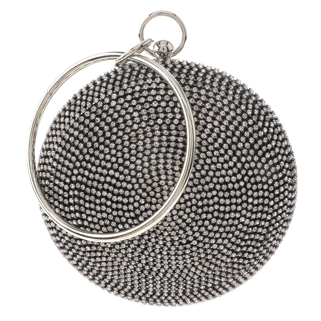 Silver Tone Metal Glitter Fabric Rhinestone Clutch Evening Bag TLX173-BLK