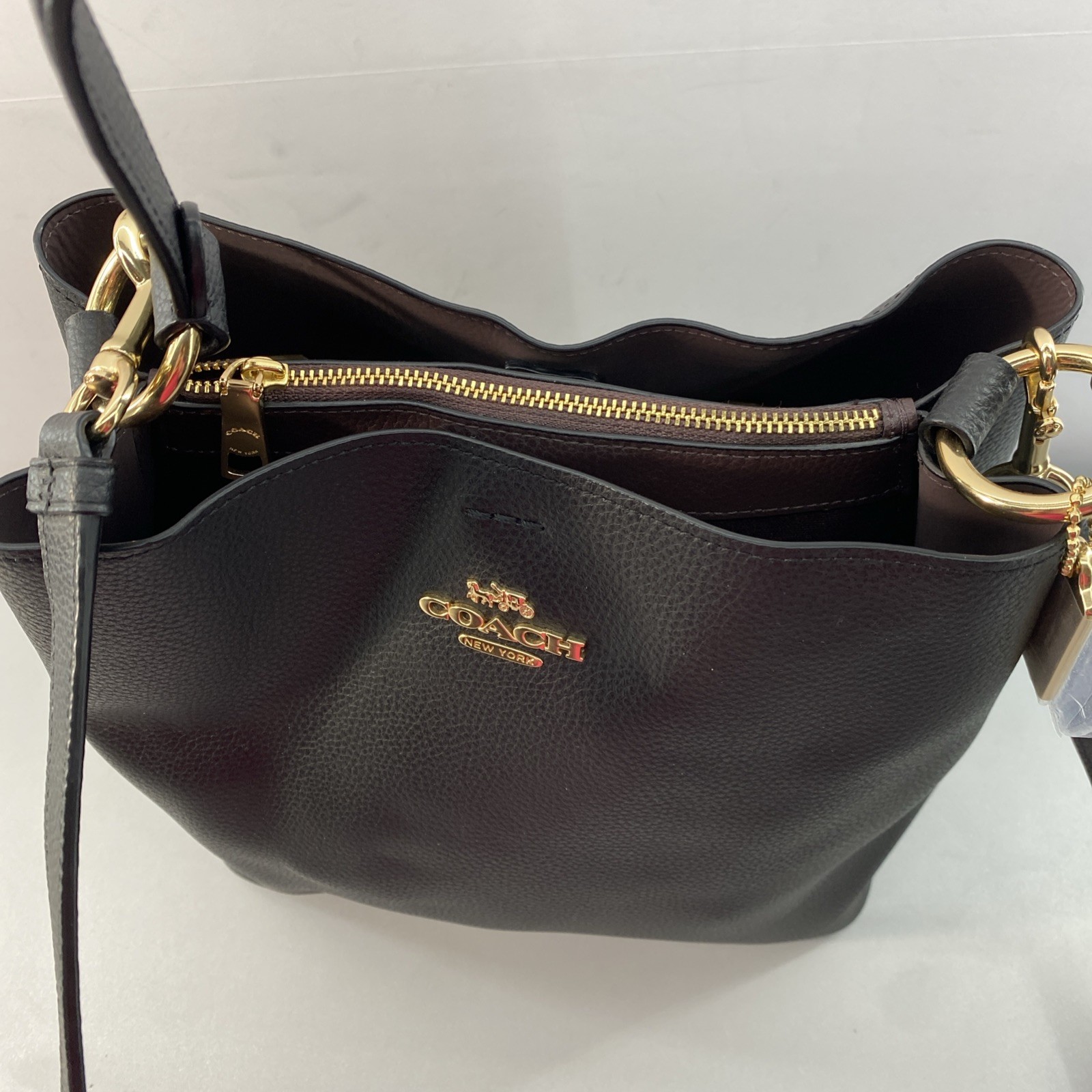 COACH TOWN BUCKET BAG 91122 Black Gold Accent Shoulder Handbag + Crossbody 10×10