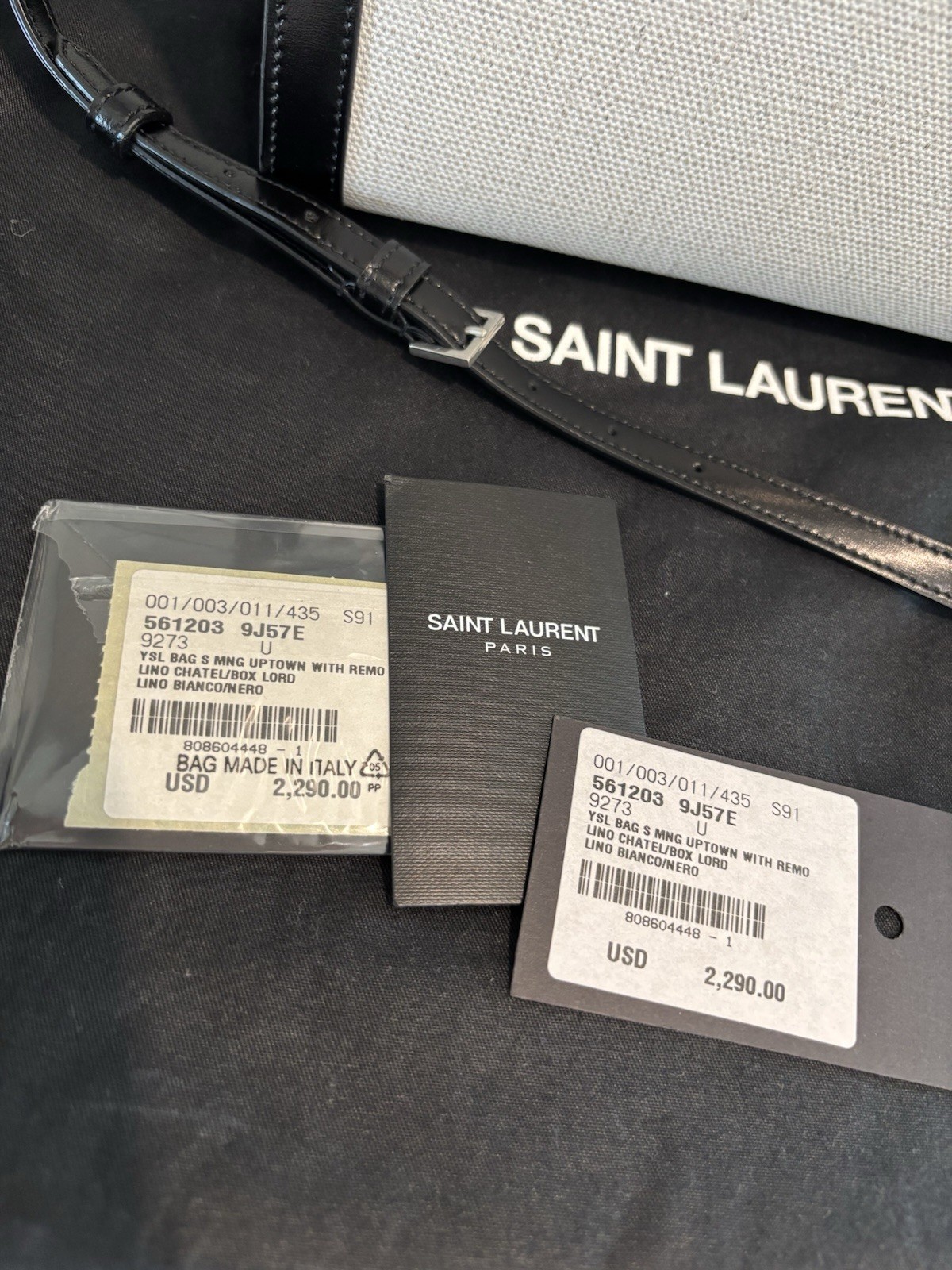 YSL Saint Laurent Uptown NWT Linen & Black Leather Mini With Removable Pouch