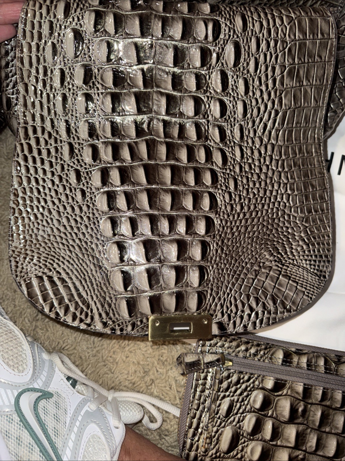 Brahmin Steel Grey Patent Leather Bag WITH WALLET