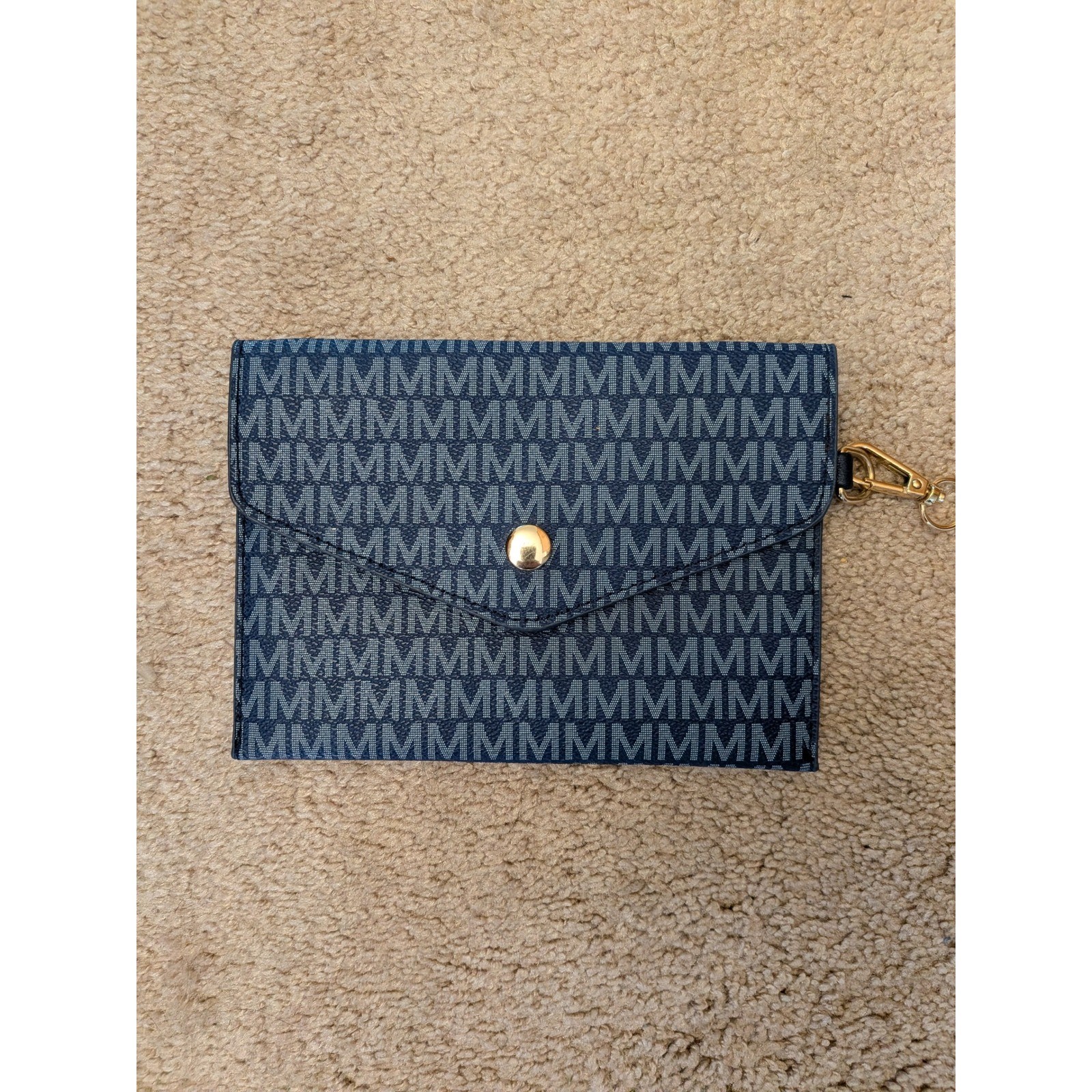 Michael Kors Blue Monogram Envelope Pouch with Gold Tone Swivel Clip