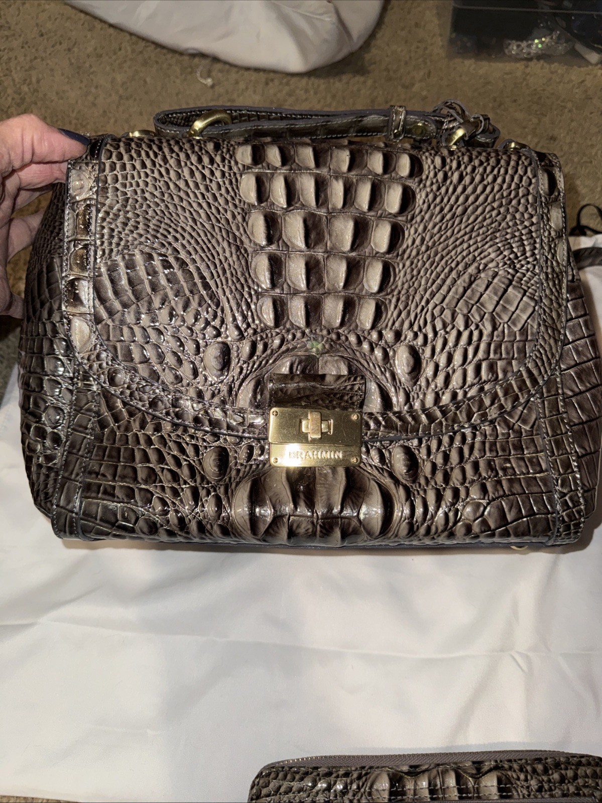 Brahmin Steel Grey Patent Leather Bag WITH WALLET
