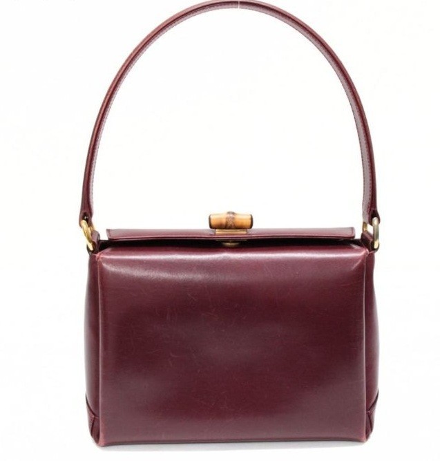 Gucci Vintage Bamboo Turn Lock Handbag Leather Red 74640
