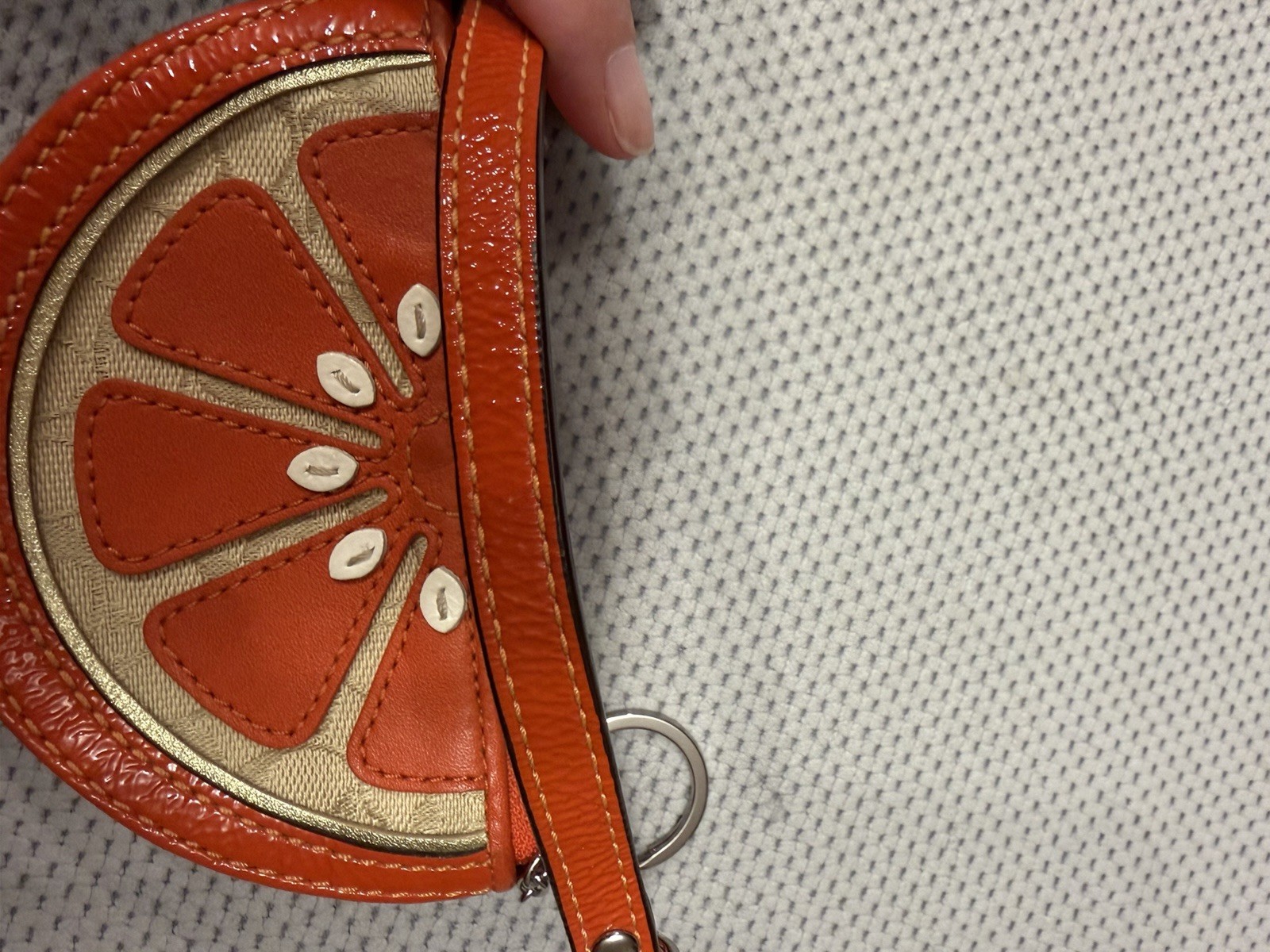 Coach Orange Citrus Slice Fruit Half Moon Wristlet Zip Pouch Chain Charm
