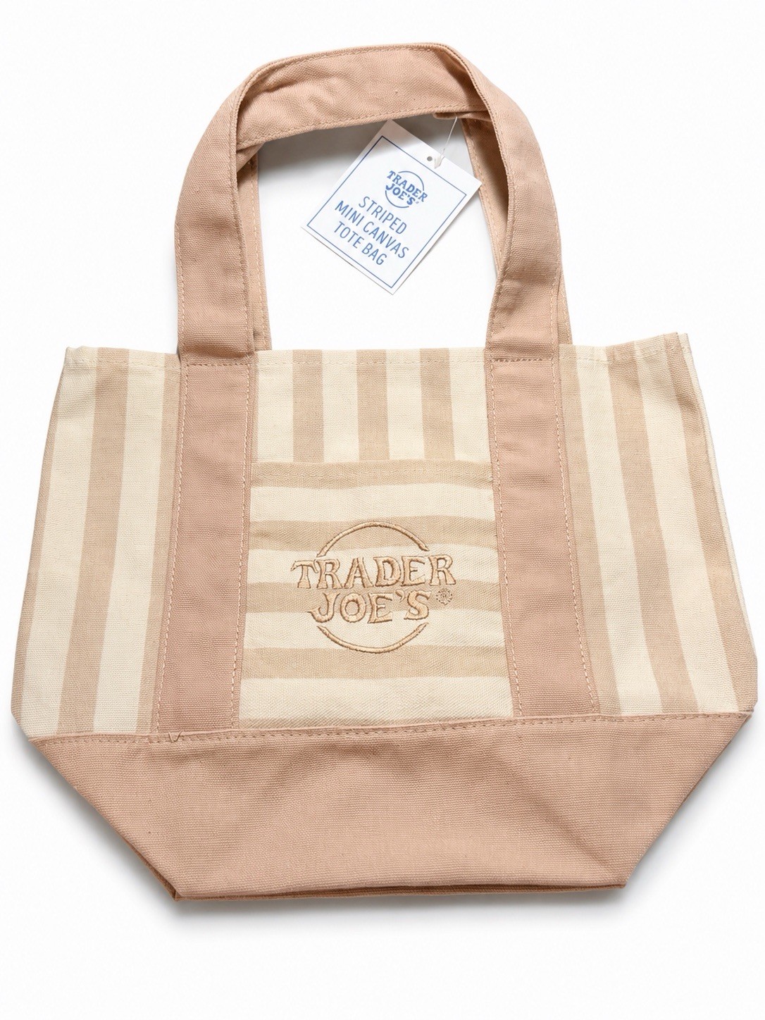 Trader Joe’s Limited Edition Striped Mini Canvas Tote Bag Beige 2026