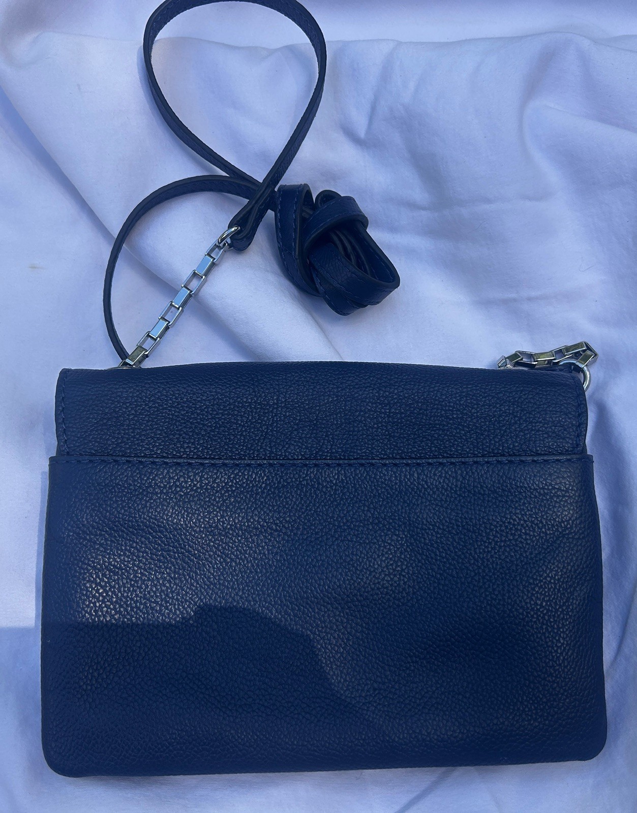 Tahari Mini Navy Envelope Crossbody Bag Expandable Leather