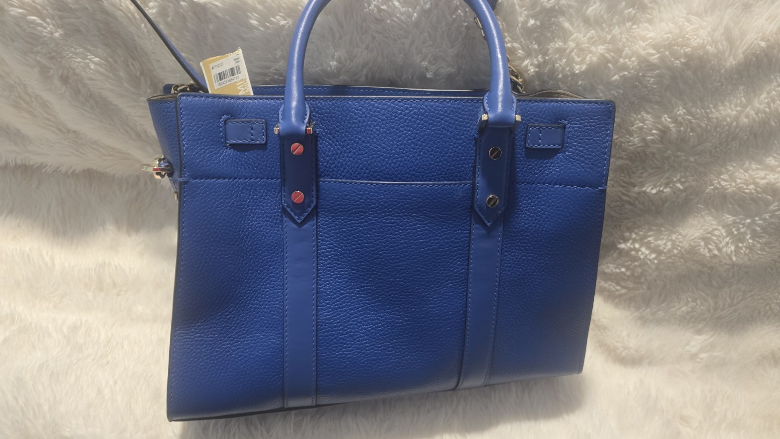 Michael Kors Blue Pebbled Satchel Top Handle Zip Bag w/ Lock & Key & Wallet