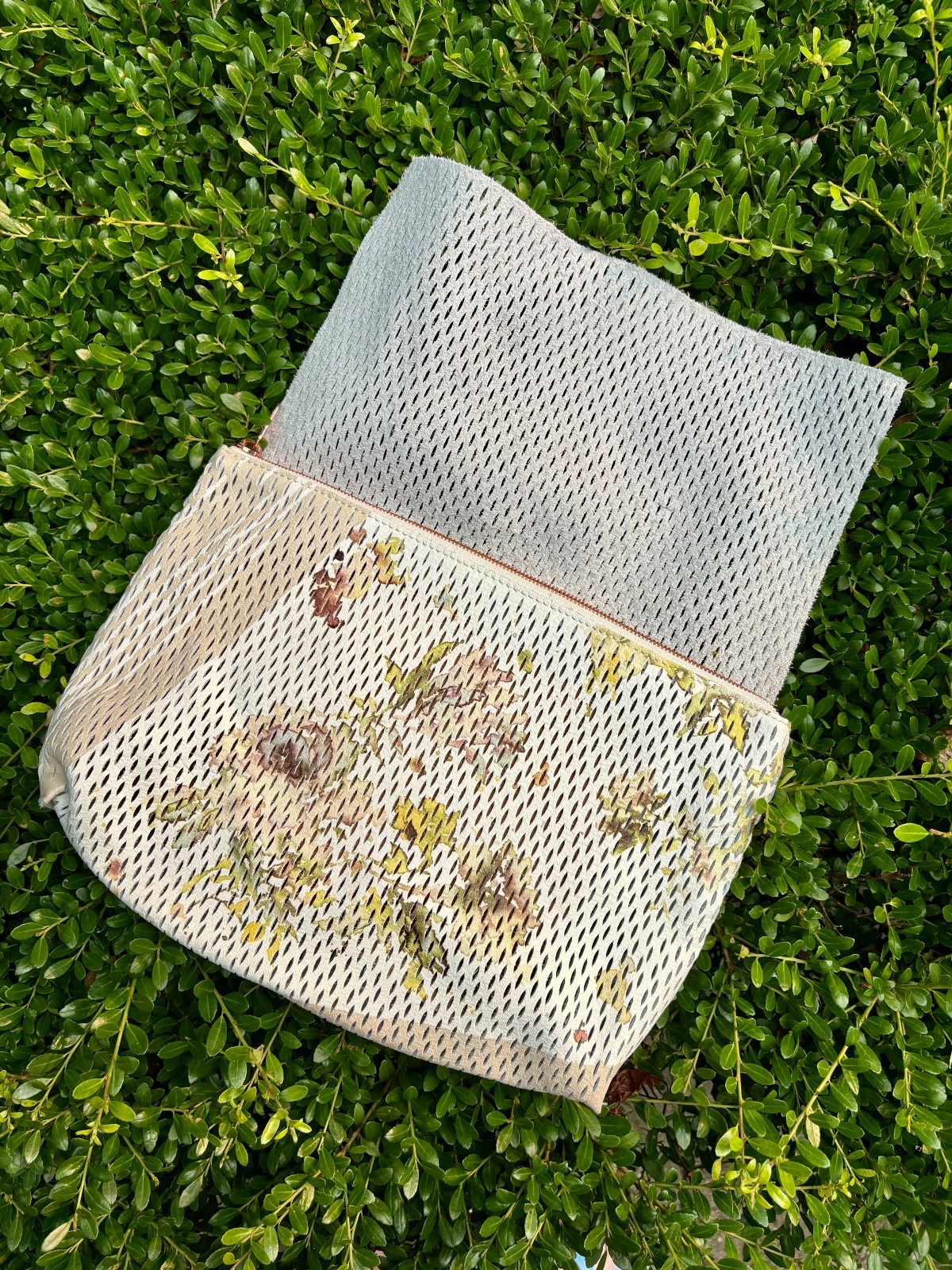 Anthropologie Floral Suede Watercolor White Clutch