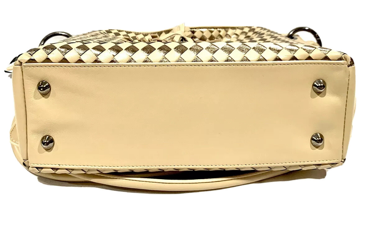 5562-WOVEN LAMBSKIN LEATHER HANDBAG-Tan/Bronze