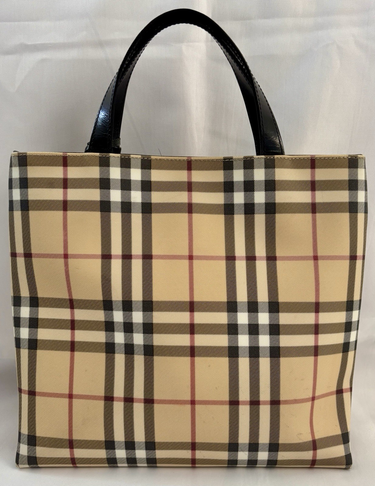 Vtg Burberry London Women’s Nova Check Beige PVC Tote Handbag