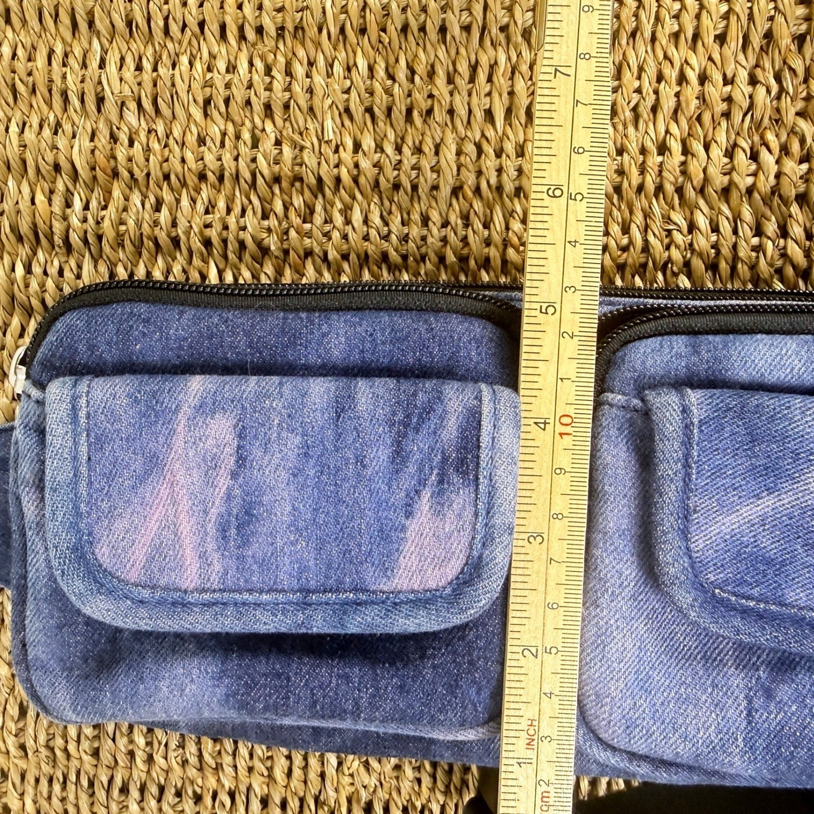 Forever 21 Fanny Pack OS Blue Denim Acid Wash Utility Y2K Adjustable Belt Bag