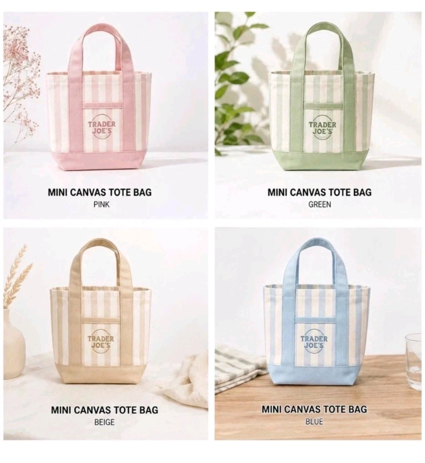 Trader Joe’s Limited Edition Pastel Stripe Mini Tote Bag – Blue – (Spring 2026)